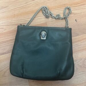 Vintage Ruth Green Leather Panther Cougar Head Purse Handbag Chain Silver